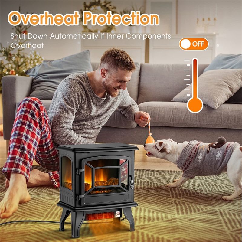 20" Electric Fireplace Stove Freestanding Fireplace Infrared Heater 1400W with Adjustable Thermostat & Realistic Flame Effect