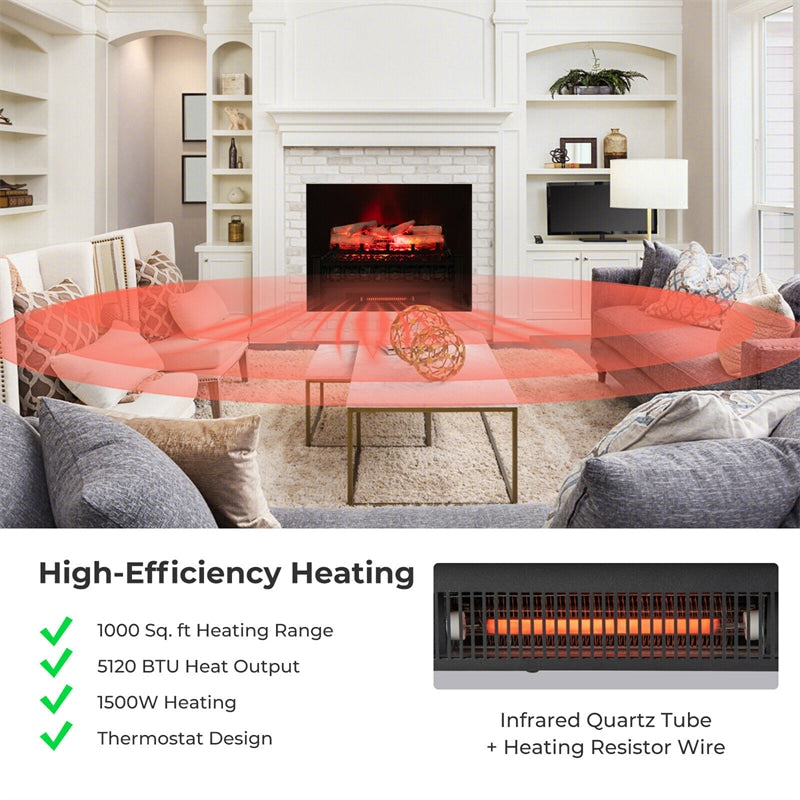 20” Electric Fireplace Log Set Infrared Quartz Fireplace Insert 1500W with Birchwood Ember Bed & Thermostat