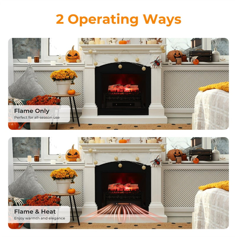 20” Electric Fireplace Log Set Infrared Quartz Fireplace Insert 1500W with Birchwood Ember Bed & Thermostat