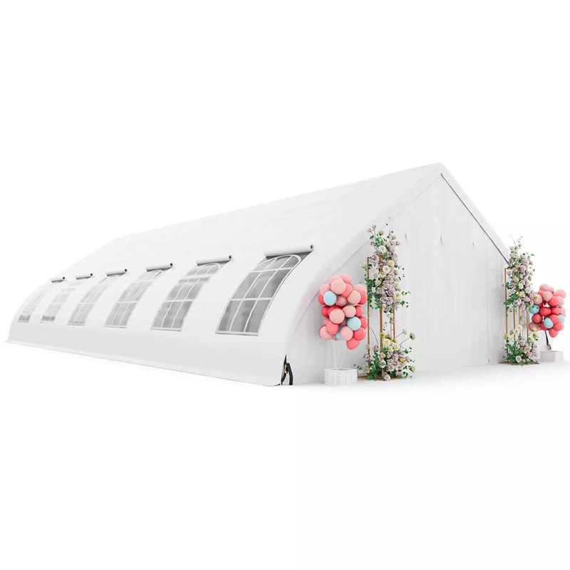 20 x 40FT Heavy Duty Party Tent Large Peach Shaped Event Tent White Outdoor Wedding Canopy Tent With Sidewalls, Zippered Doors & 12 Windows