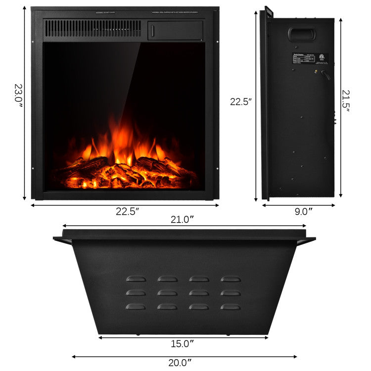 22.5 Inch Electric Fireplace Insert Freestanding & Recessed Heater with Remote Control