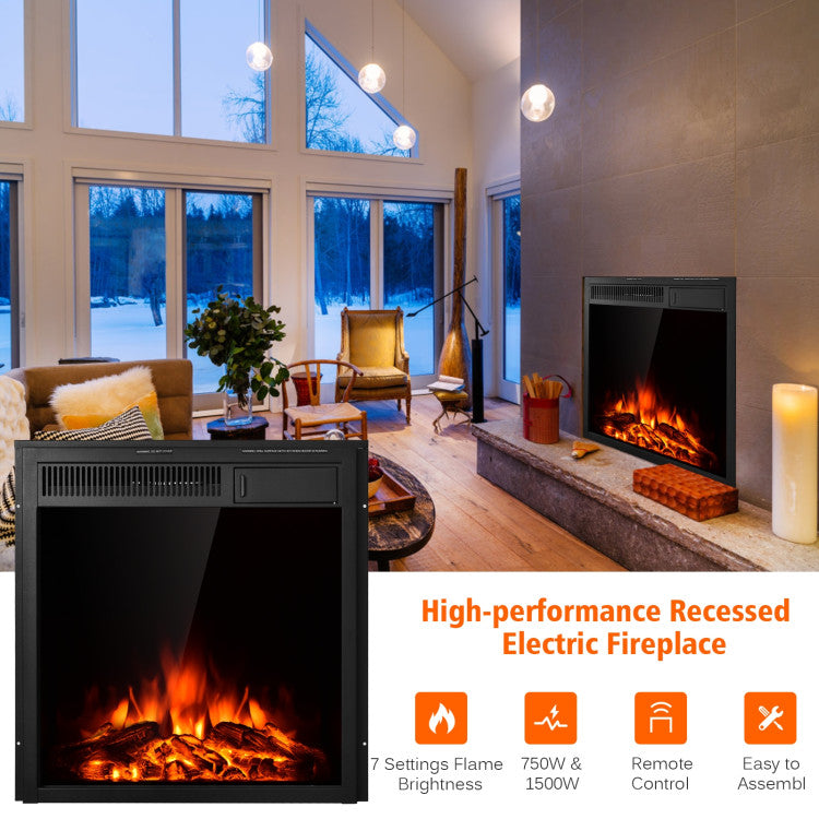 22.5 Inch Electric Fireplace Insert Freestanding & Recessed Heater with Remote Control