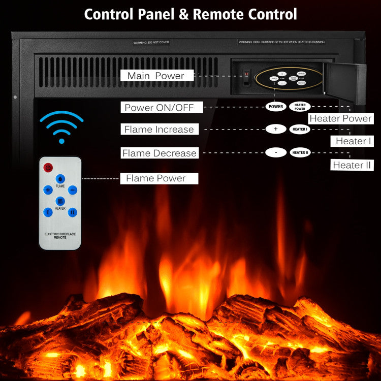 22.5 Inch Electric Fireplace Insert Freestanding & Recessed Heater with Remote Control