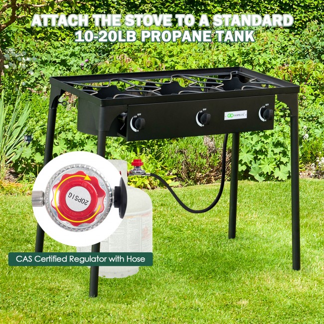 225,000-BTU Portable Propane 3 Burner Gas Cooker for Outdoor Camping