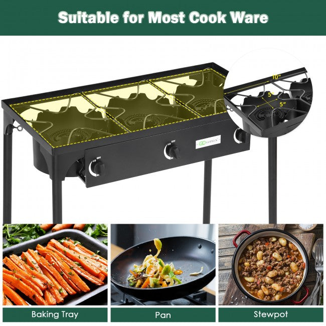 225,000-BTU Portable Propane 3 Burner Gas Cooker for Outdoor Camping