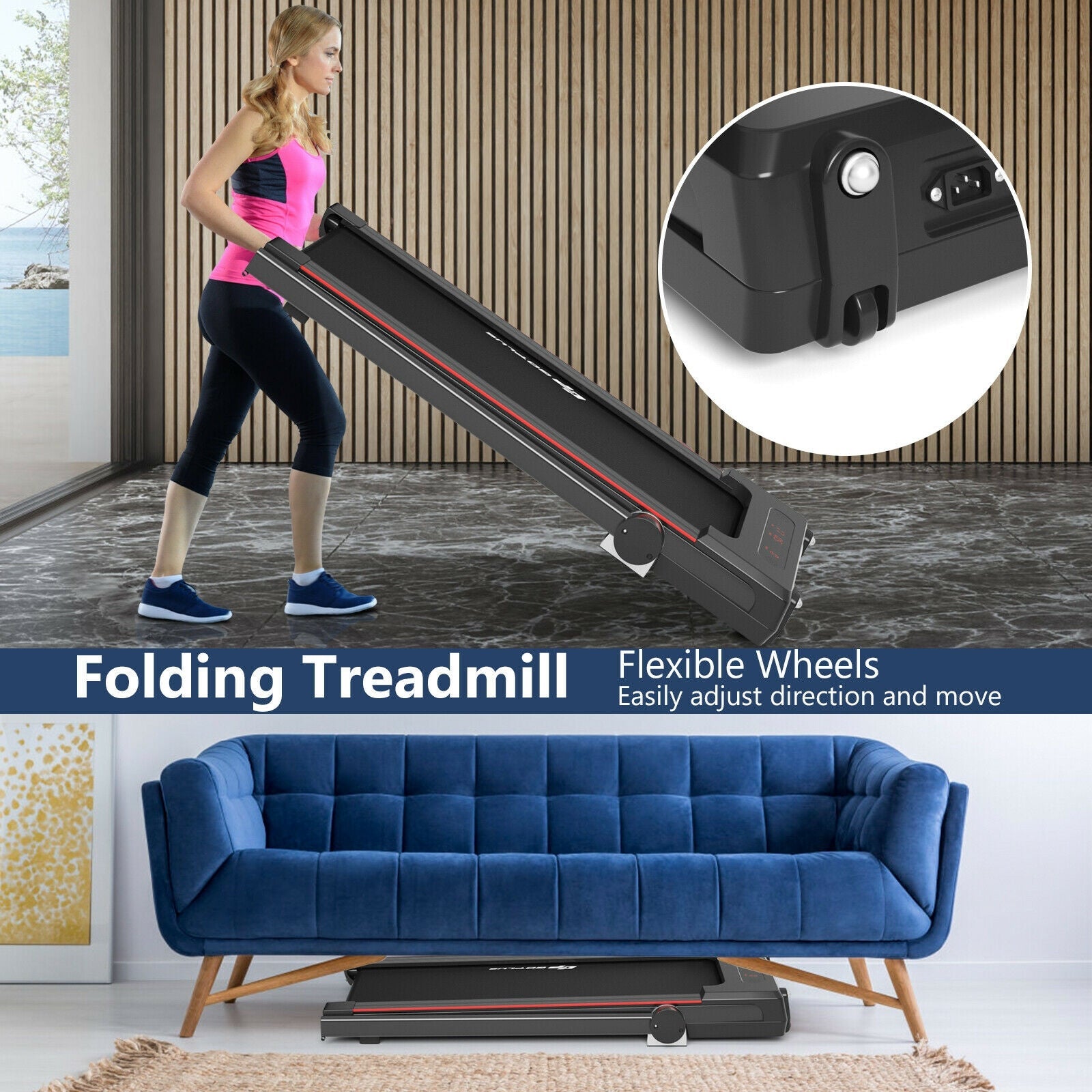 3-in-1 Folding Under Desk Treadmill with Large Desk and LCD Display