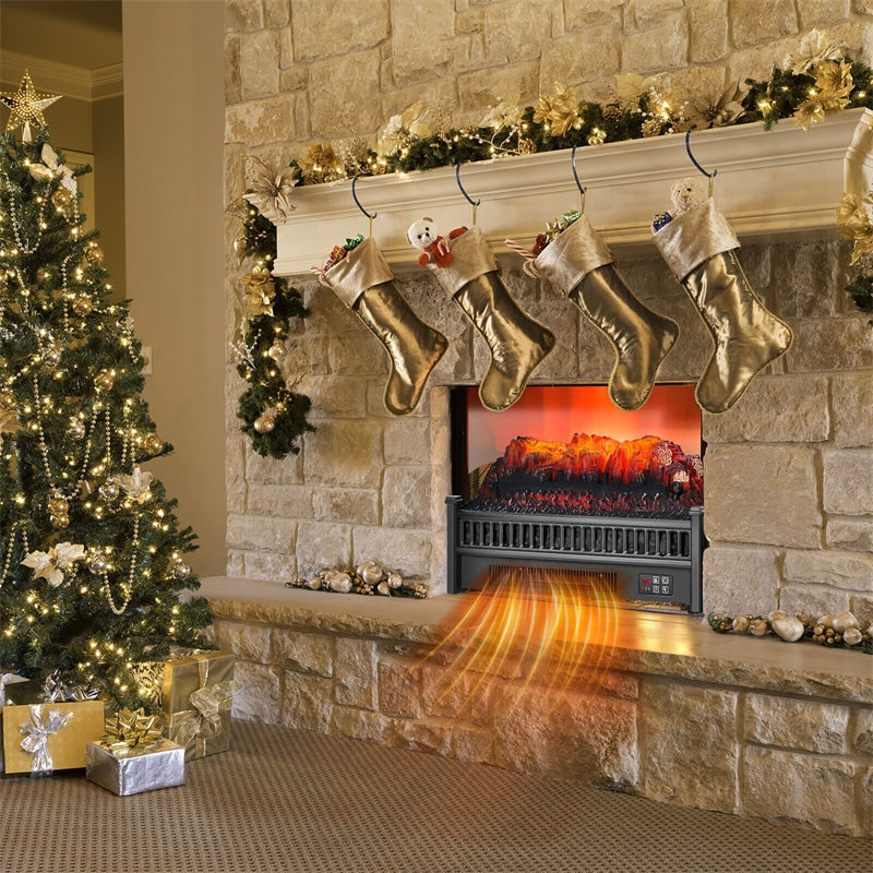 23” Electric Fireplace Log Heater 1400W Fireplace Insert with Remote Control & Realistic Ember Bed