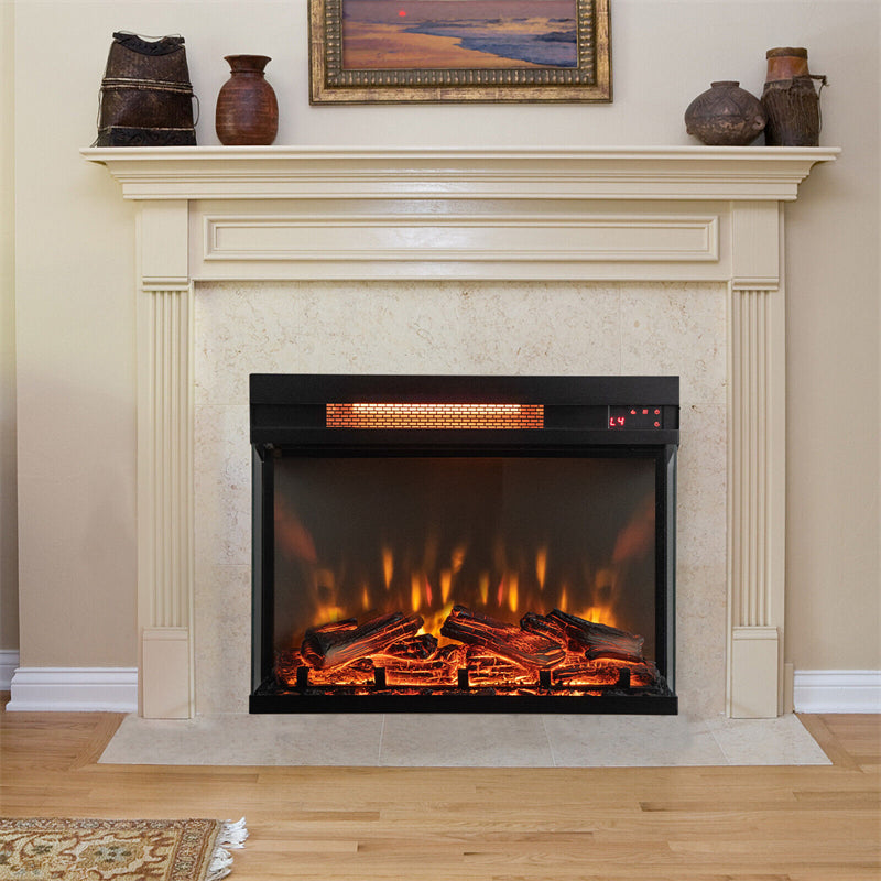 23" 3-Sided Electric Fireplace Insert 1500W Fireplace Heater with Remote Control, Overheat Protection & Thermostat