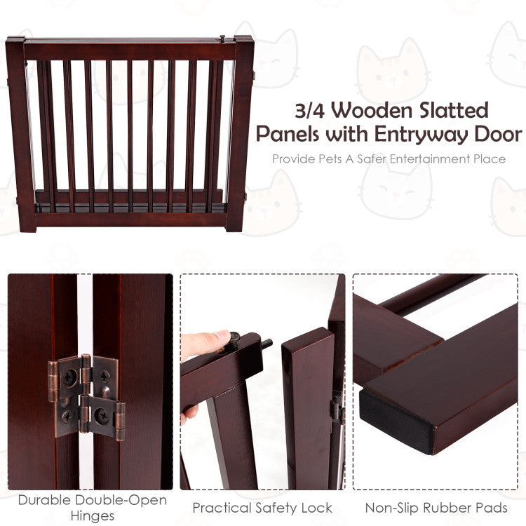 30 Inch 4 Panel Folding Configurable Wooden Fence for Pets