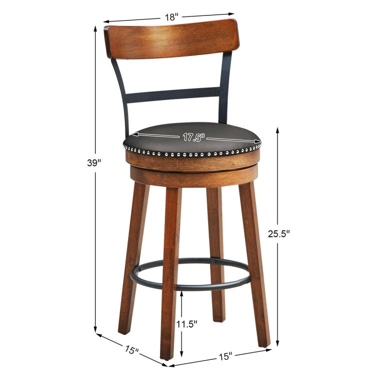 2 Pieces 360-Degree Bar Swivel Stools with Leather Padded and Backrest