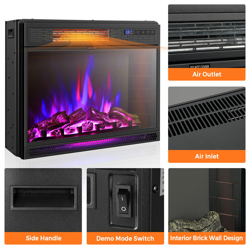 25" Electric Fireplace Insert 1350W Freestanding Recessed Fireplace Heater with Remote Control & 3 Flame Colors