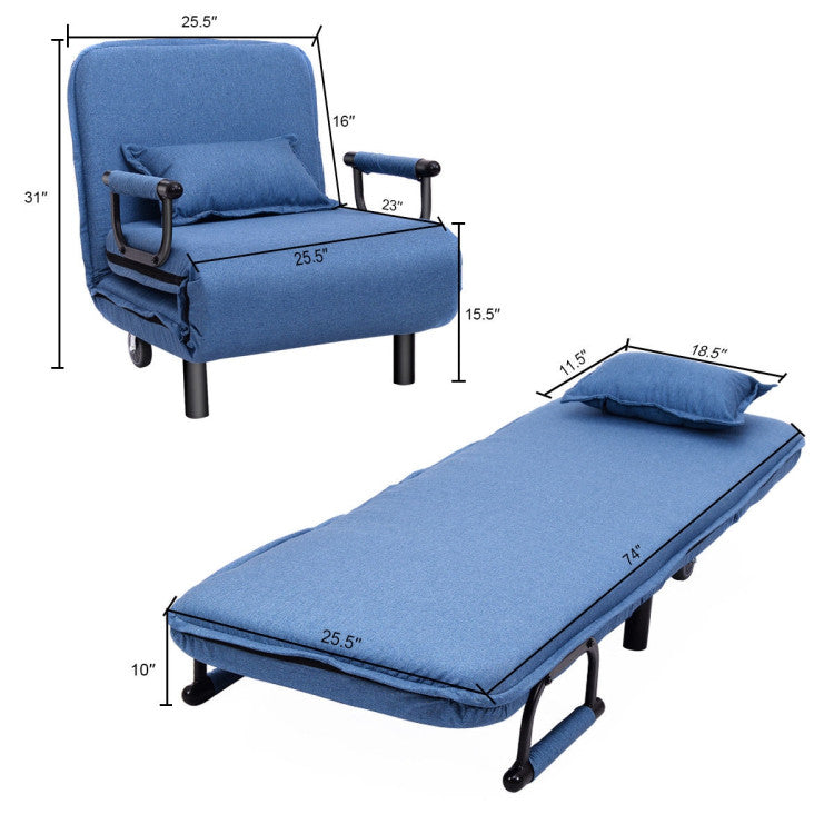 26.5 Inch Folding Leisure Recliner Sofa Bed with silent wheels & adjustable backrest
