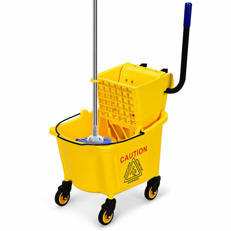 26 Quart Side Press Wringer Commercial Mop Bucket with Wheels for Restaurant and Hall