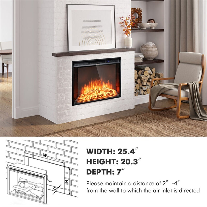 26 Inch Electric Fireplace Insert 750W/1500W Wall Recessed Fireplace Heater with Remote Control & LED Screen