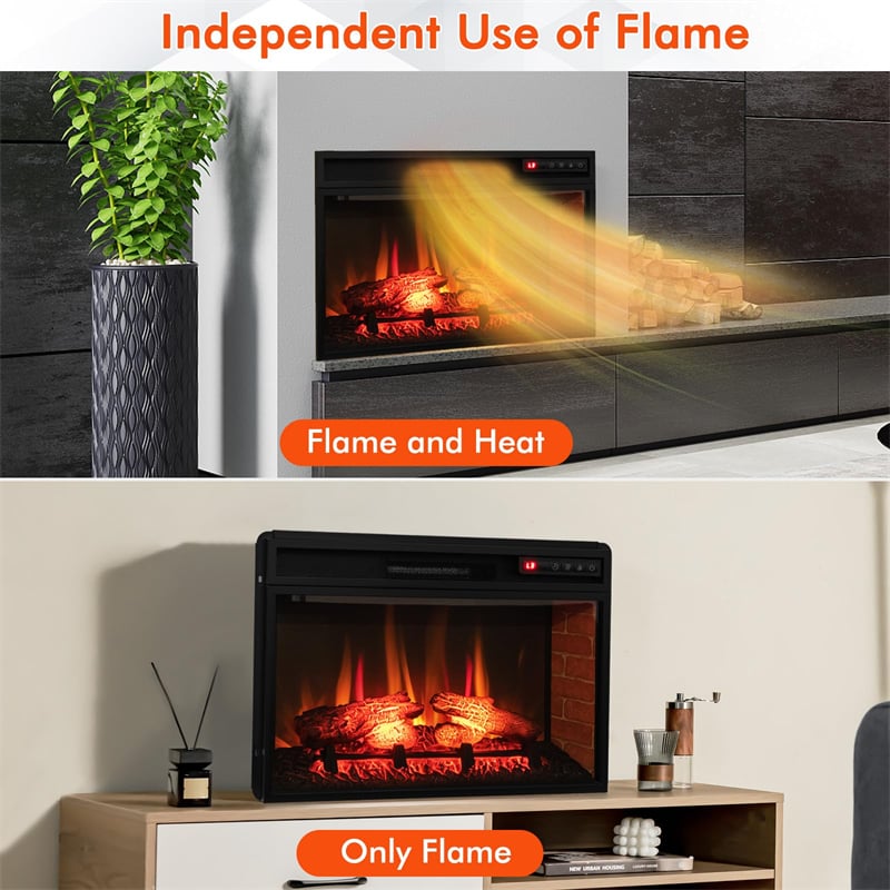 26" Electric Fireplace Insert Infrared Quartz 1400W Recessed Freestanding Fireplace Heater with Remote Control & 3D Flame Effect