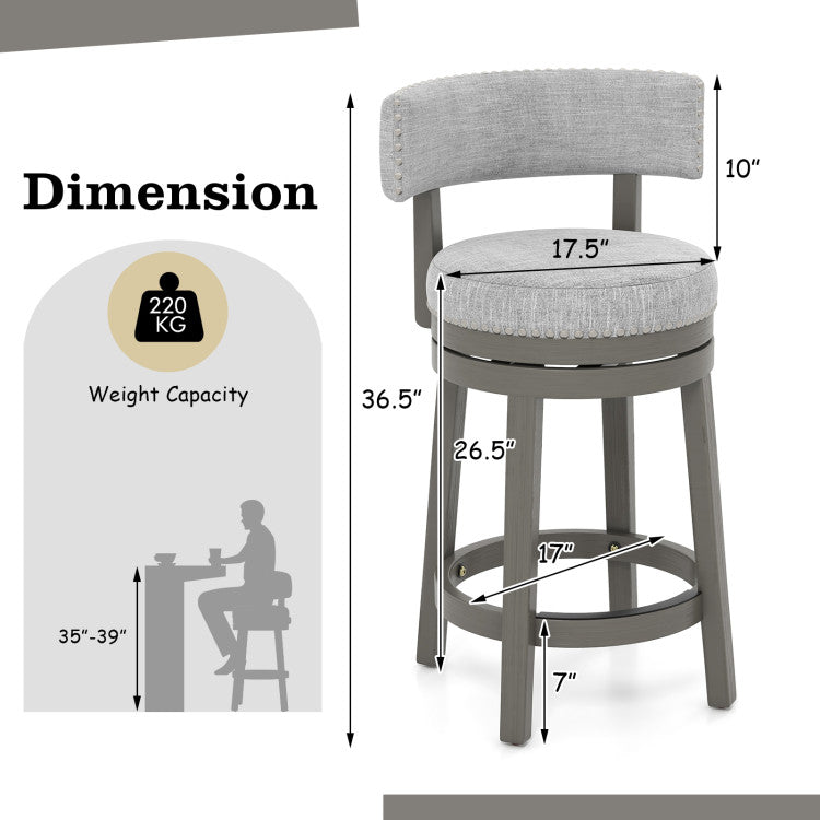 27/31 Inch 360° Swivel Bar Stool with Upholstered Back Seat and Footrest  for Kitchen