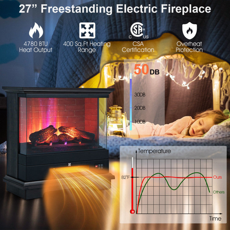 27 Inch Freestanding Electric Fireplace with 3-Level Adjustable Brightness Thermostat