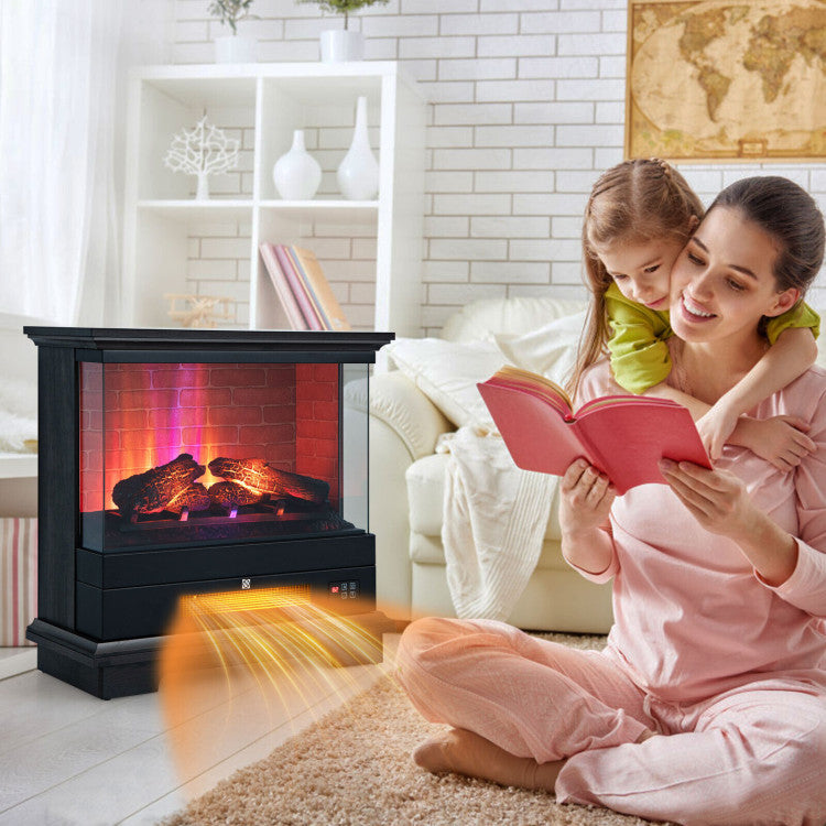 27 Inch Freestanding Electric Fireplace with 3-Level Adjustable Brightness Thermostat