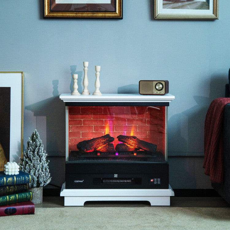 27 Inch Freestanding Electric Fireplace with 3-Level Adjustable Brightness Thermostat