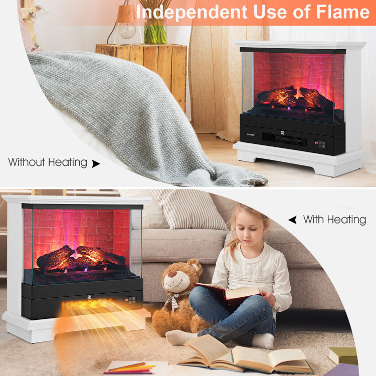 27 Inch Freestanding Electric Fireplace with 3-Level Adjustable Brightness Thermostat