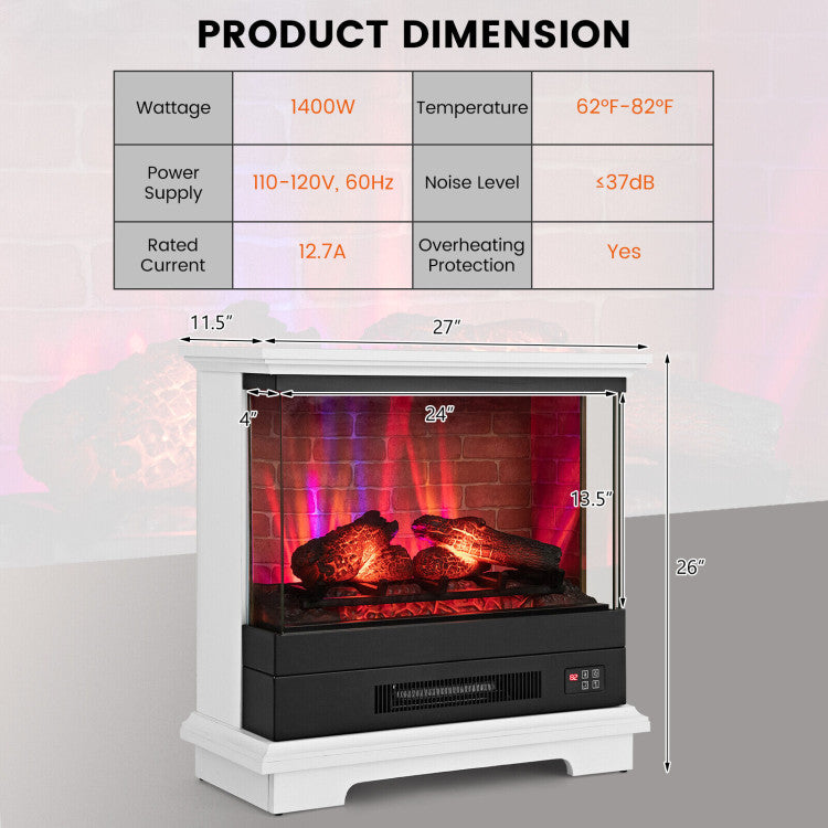 27 Inch Freestanding Fireplace with Remote Control and Multi-Color Realistic Flame