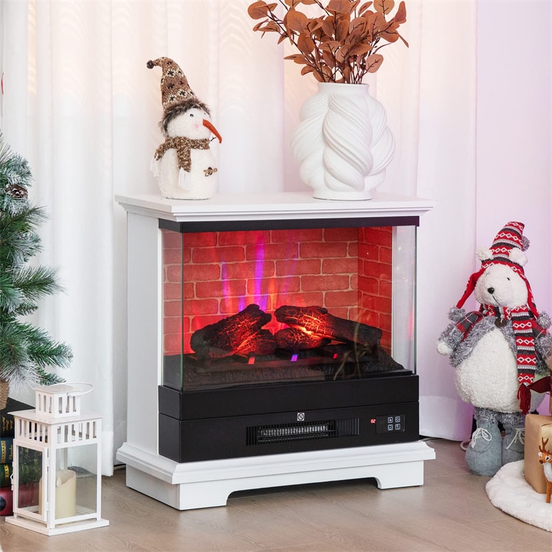 27" Freestanding Fireplace 1400W 3-Sided Electric Fireplace Heater with 3-Level Vivid Flame & Thermostat