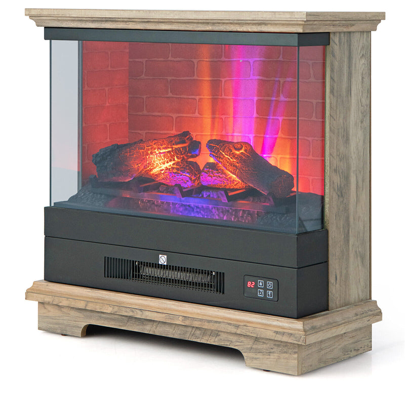 27" Freestanding Fireplace 1400W 3-Sided Electric Fireplace Heater with 3-Level Vivid Flame & Thermostat