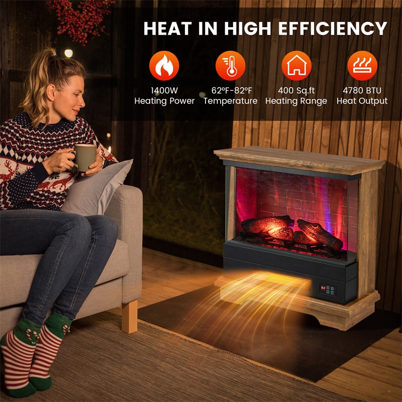 27" Electric Fireplace 3-Sided View Freestanding Fireplace Heater 1400W with Remote Control & 7-Level Flame Effects Overheat Protection