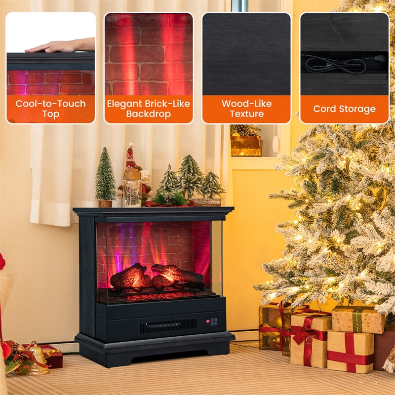 27" Electric Fireplace 3-Sided View Freestanding Fireplace Heater 1400W with Remote Control & 7-Level Flame Effects Overheat Protection