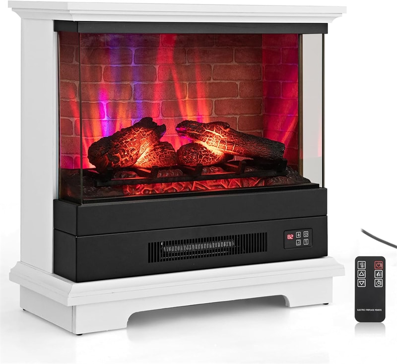 27" Electric Fireplace 3-Sided View Freestanding Fireplace Heater 1400W with Remote Control & 7-Level Flame Effects Overheat Protection