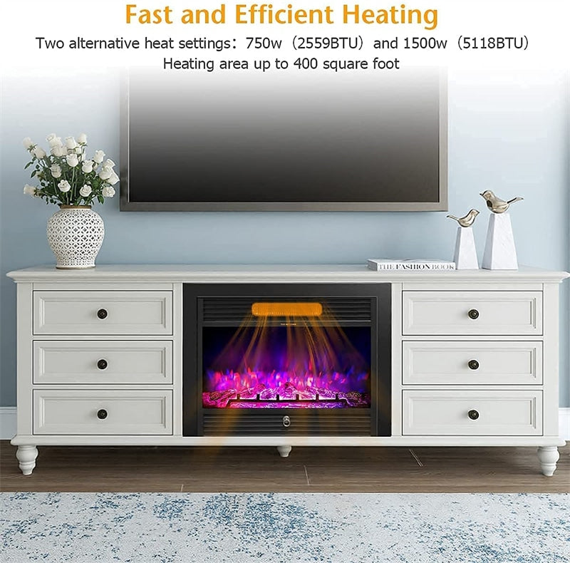 28.5" Electric Fireplace Insert 750W/1500W Freestanding Mounted Recessed Fireplace Heater with Remote Control & 3 Color Flame Adjustable