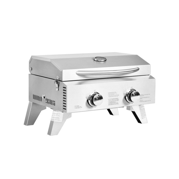 2 Burner Portable Stainless Steel BBQ Table Top Grill for Party