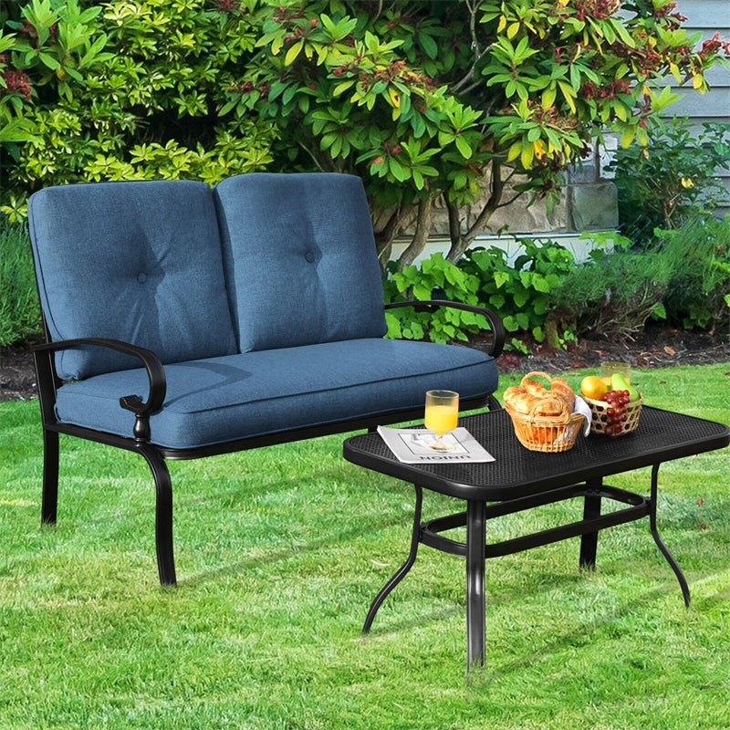 2 PCS Patio Loveseat Bench Table Set Cushioned Chair Conversation Sofa Set