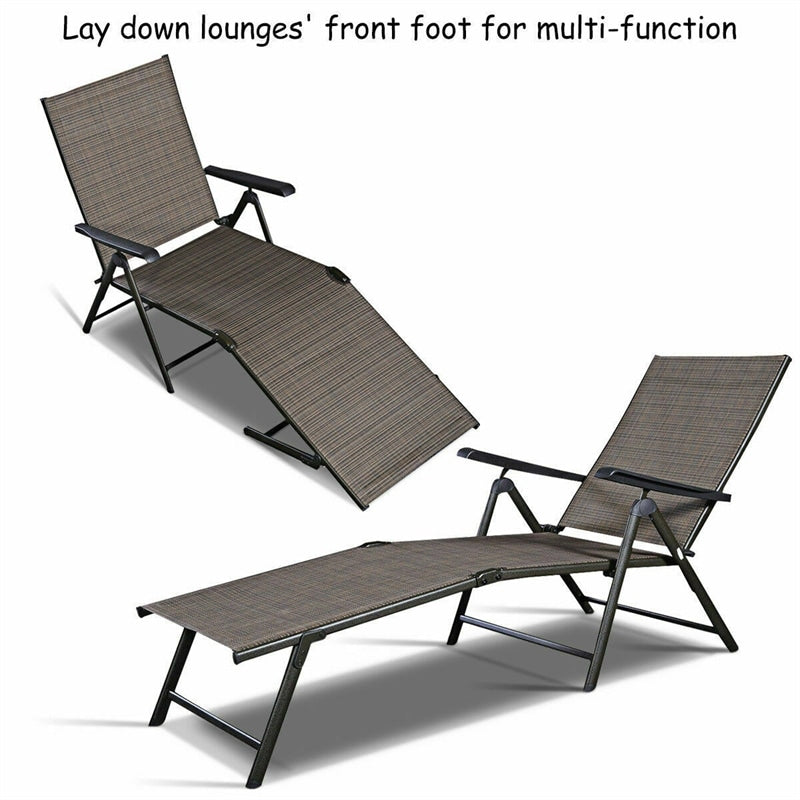 2 Pcs Outdoor Patio Chaise Lounge Chairs Adjustable Beach Recliner Chairs