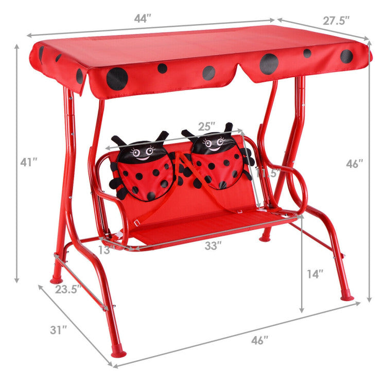 2 Person Kids Patio Swing Porch Bench with UV-Resistant and Removable Canopy