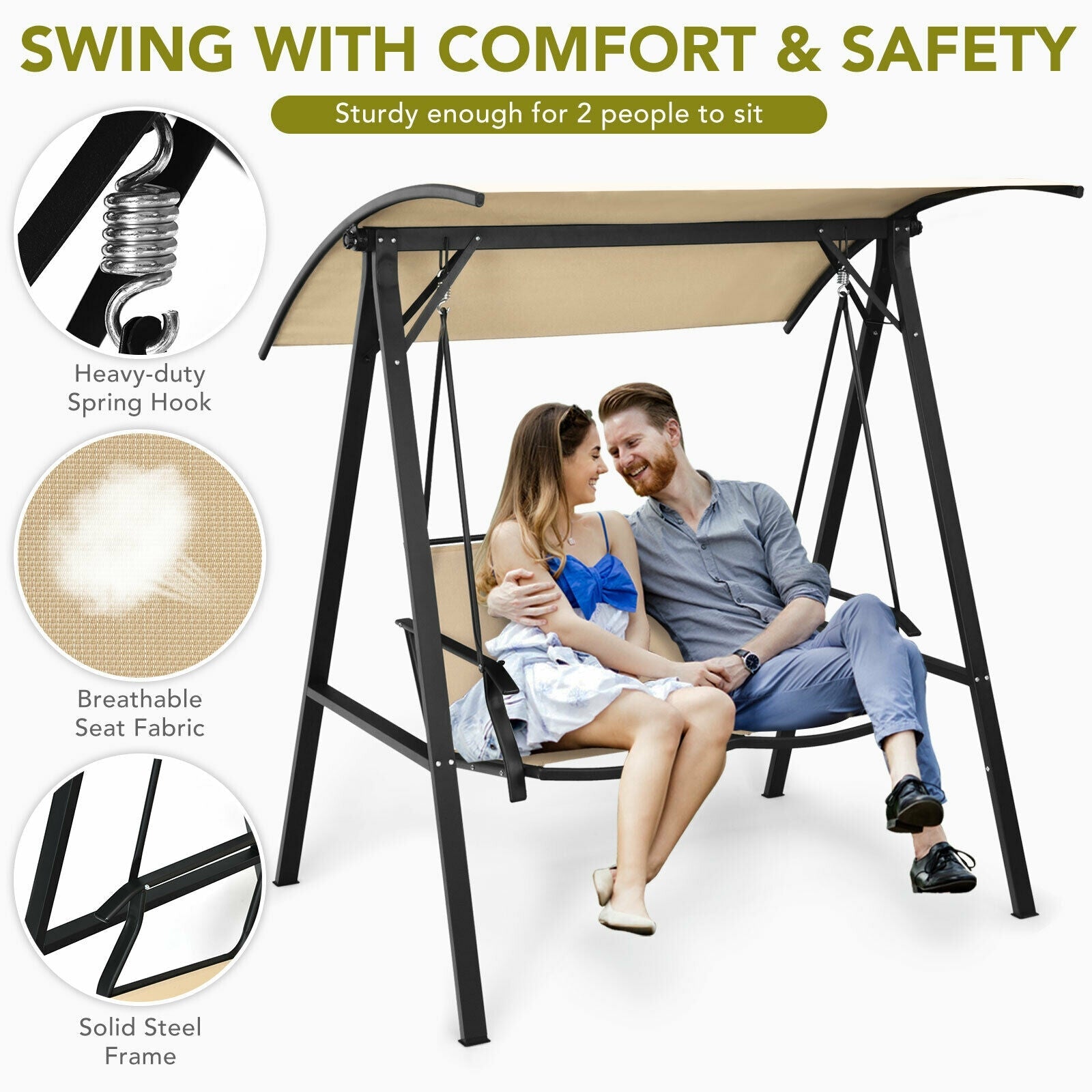 2-Person Patio Swing with Weather Resistant Glider and Adjustable Canopy for Patio, Pool, Garden