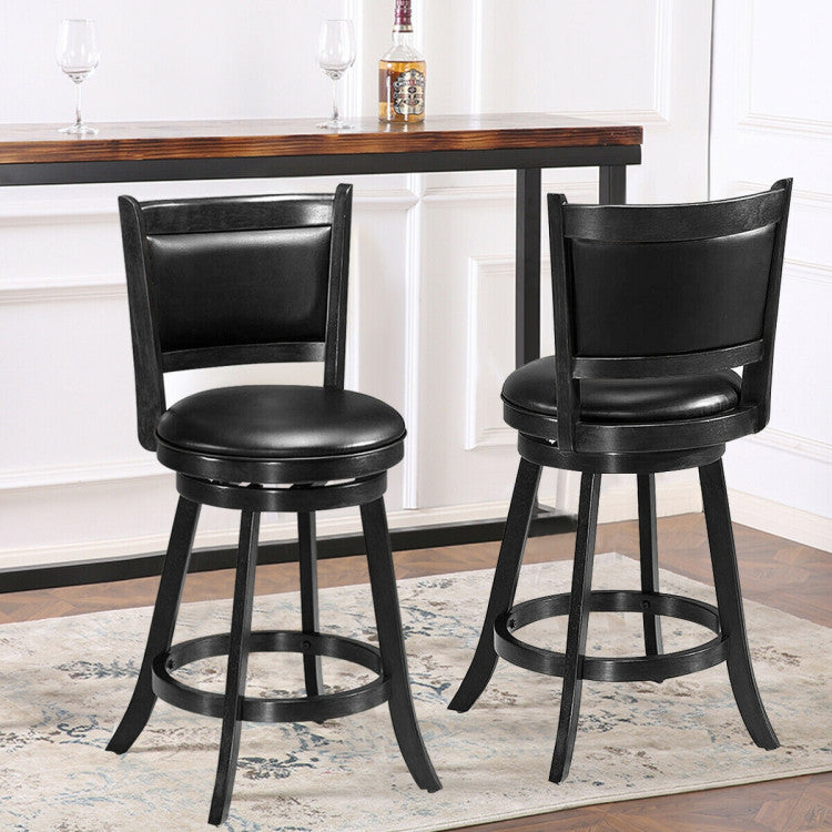 2 Pieces 360° Swivel Counter Bar Stool Dining Chair with Upholstered Seat
