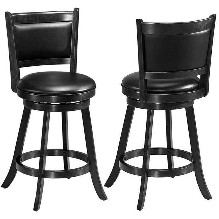 2 Pieces 360° Swivel Counter Bar Stool Dining Chair with Upholstered Seat