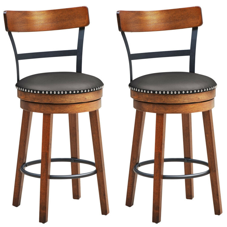 2 Pieces 360-Degree Bar Swivel Stools with Leather Padded and Backrest