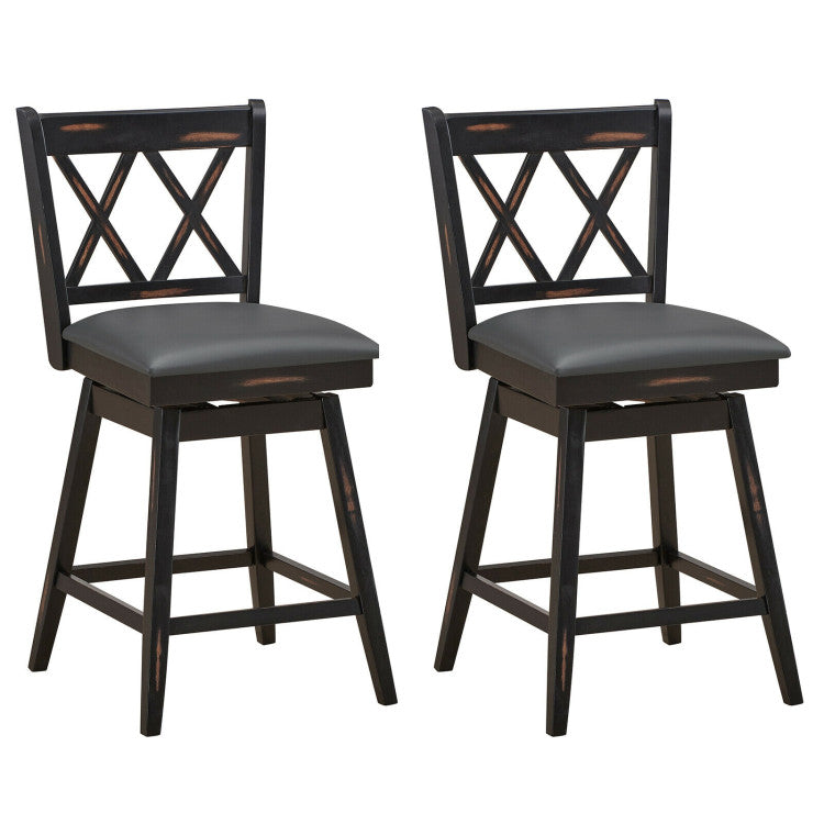 2 Pieces Swivel Height Bar Stool Set with Foot Rest, Cushion & Backrest