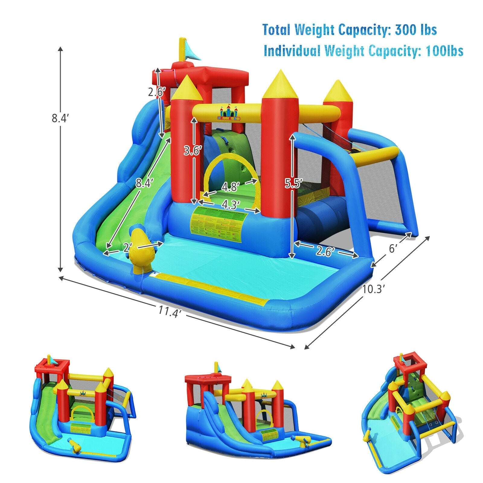 7-in-1 Inflatable Bouncer Bounce House with Water Slide Splash Pool without Blower