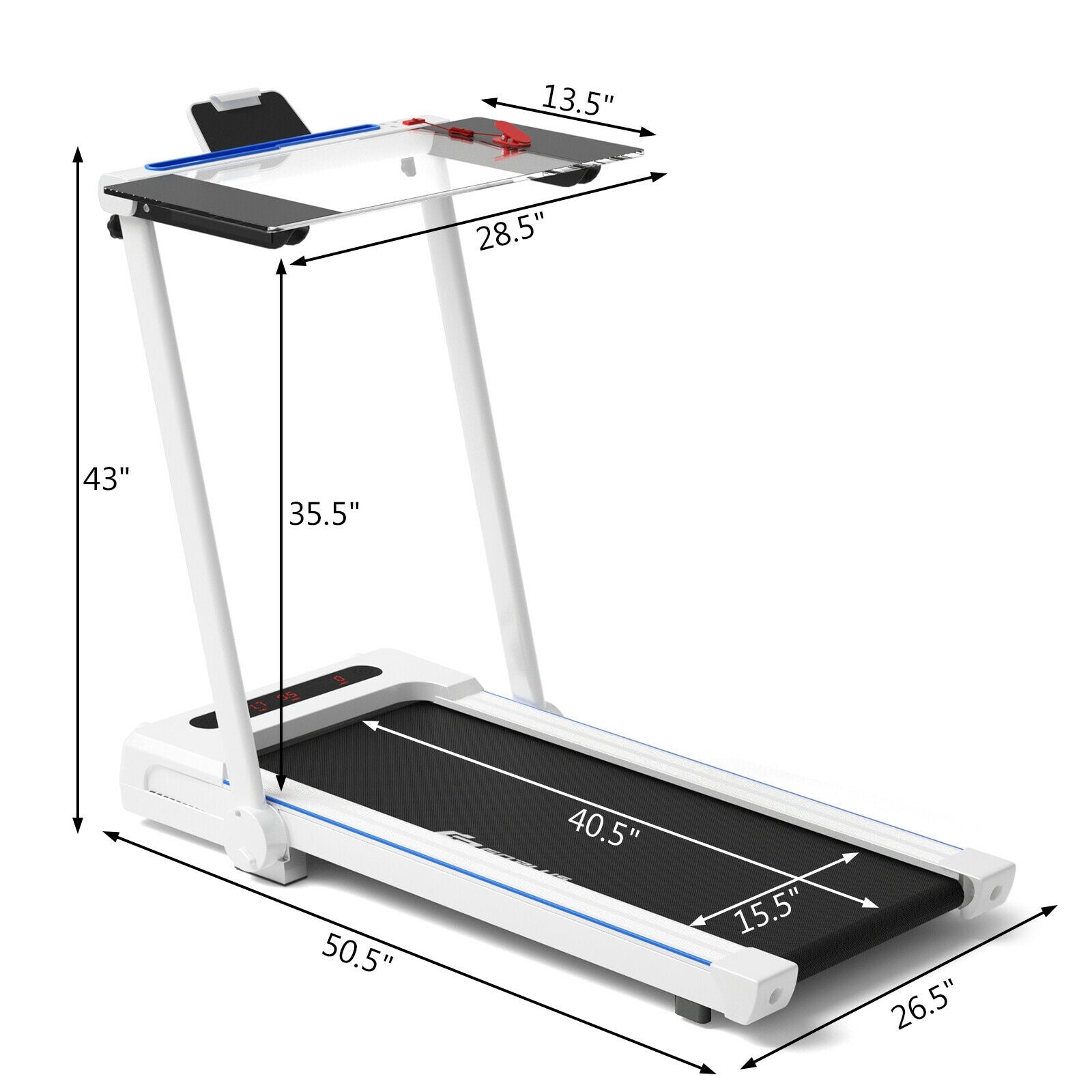 3-in-1 Folding Under Desk Treadmill with Large Desk and LCD Display