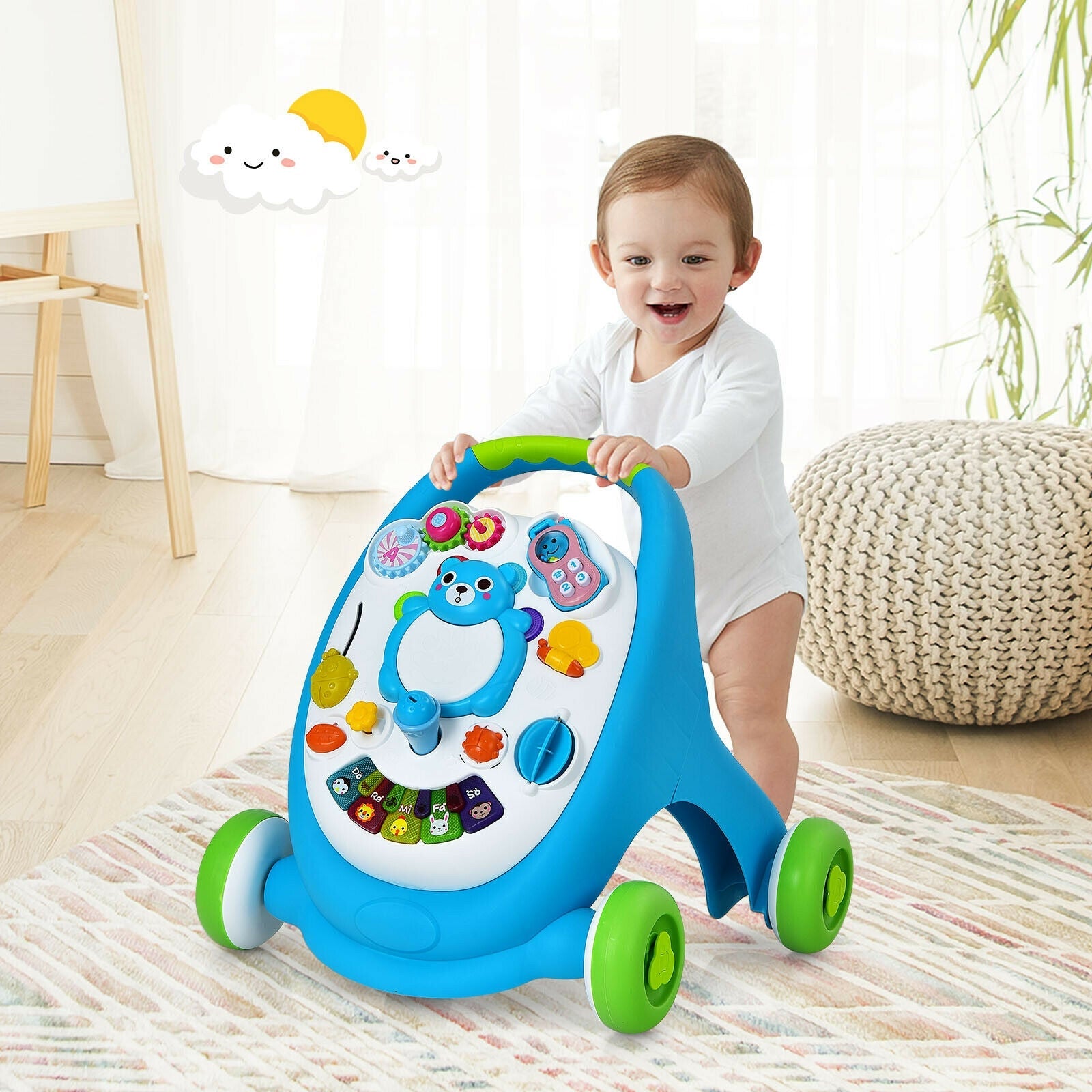 Sit-to-Stand Toddler Learning Walker with Kid Toys, Lights and Sounds