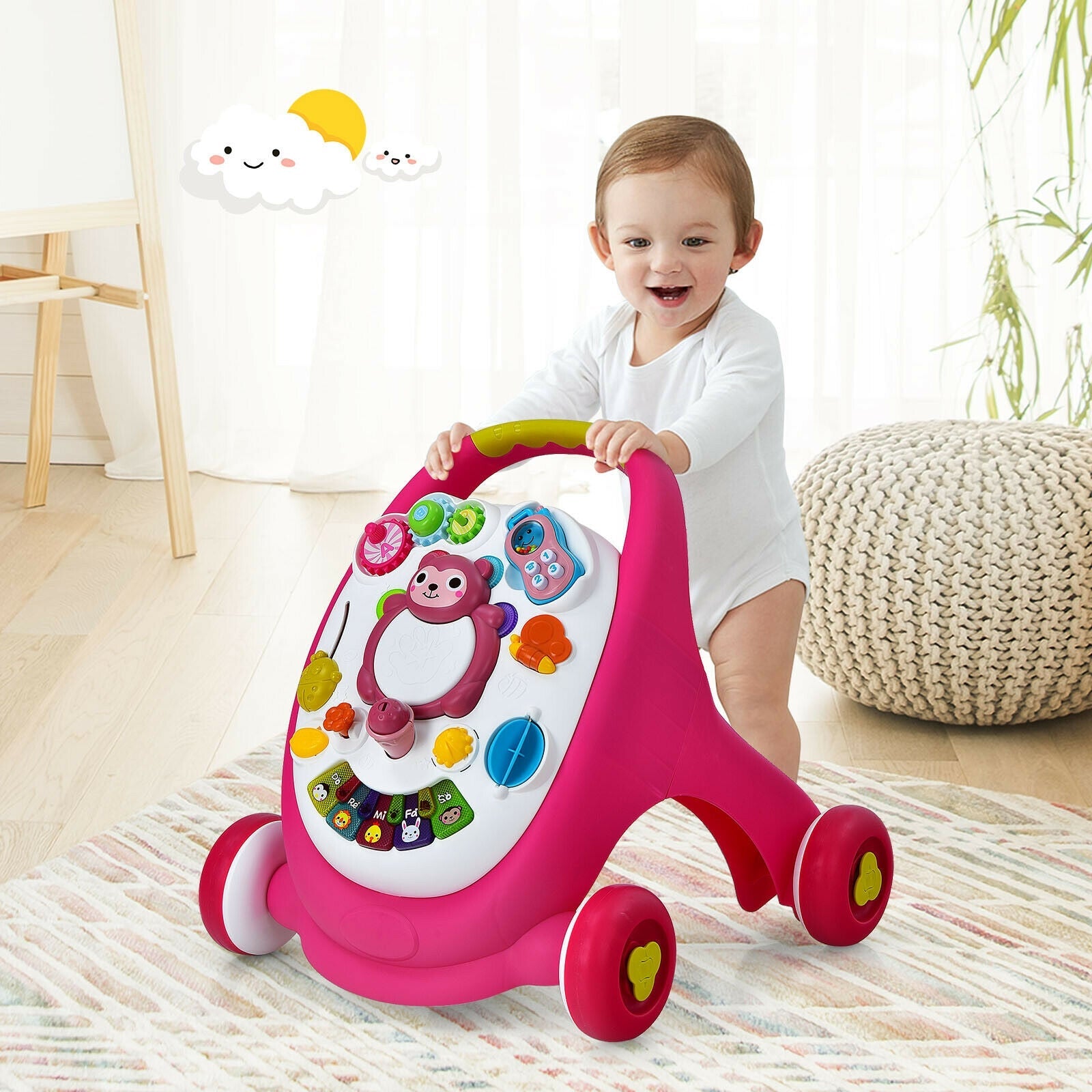 Sit-to-Stand Toddler Learning Walker with Kid Toys, Lights and Sounds