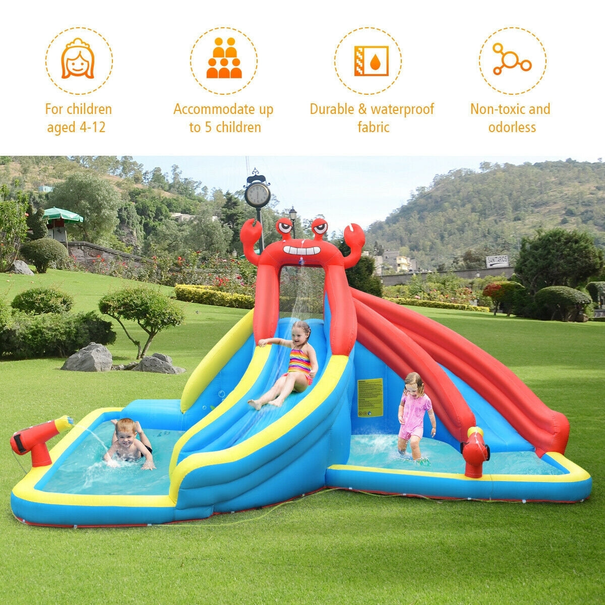 Inflatable Water Slide Bounce House with Water Cannon and 950W Air Blower