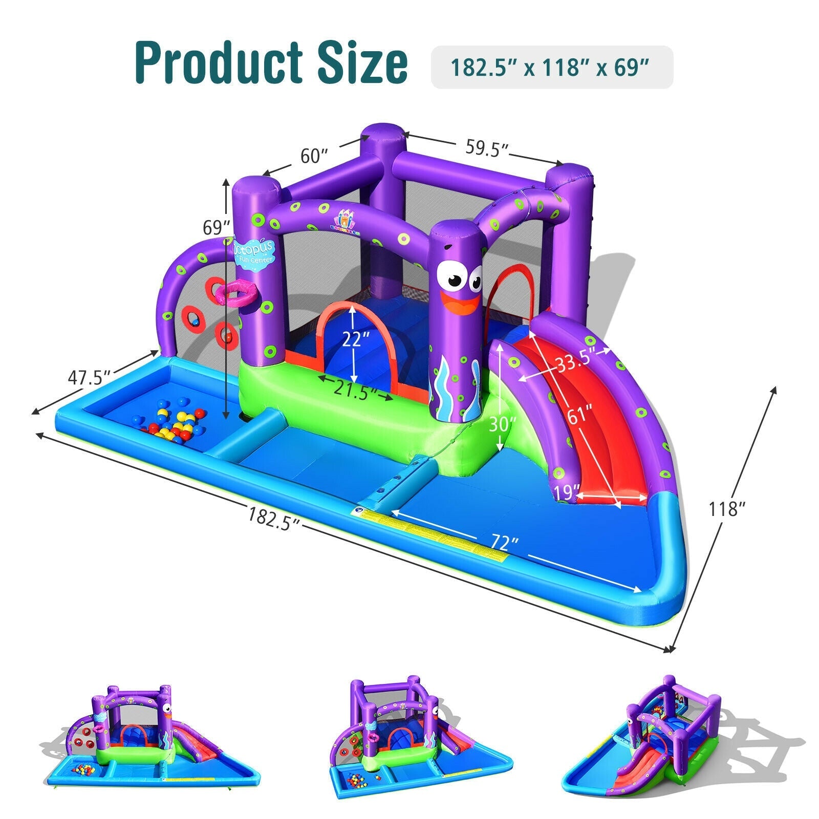 Inflatable Bounce House Castle Water Slide Park with Splash Pool and 750W Blower