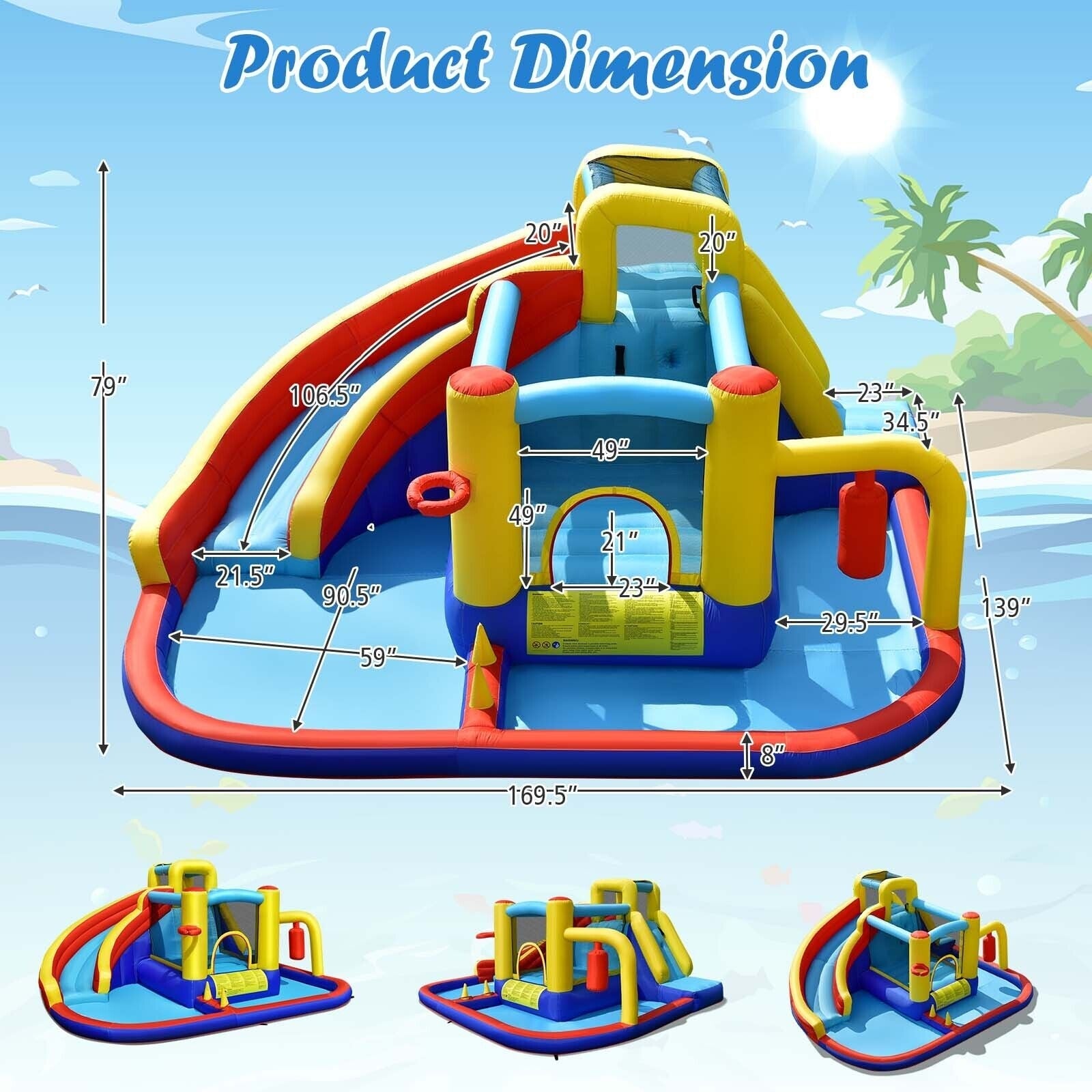 7-in-1 Inflatable Water Slide Bounce Castle Without Blower