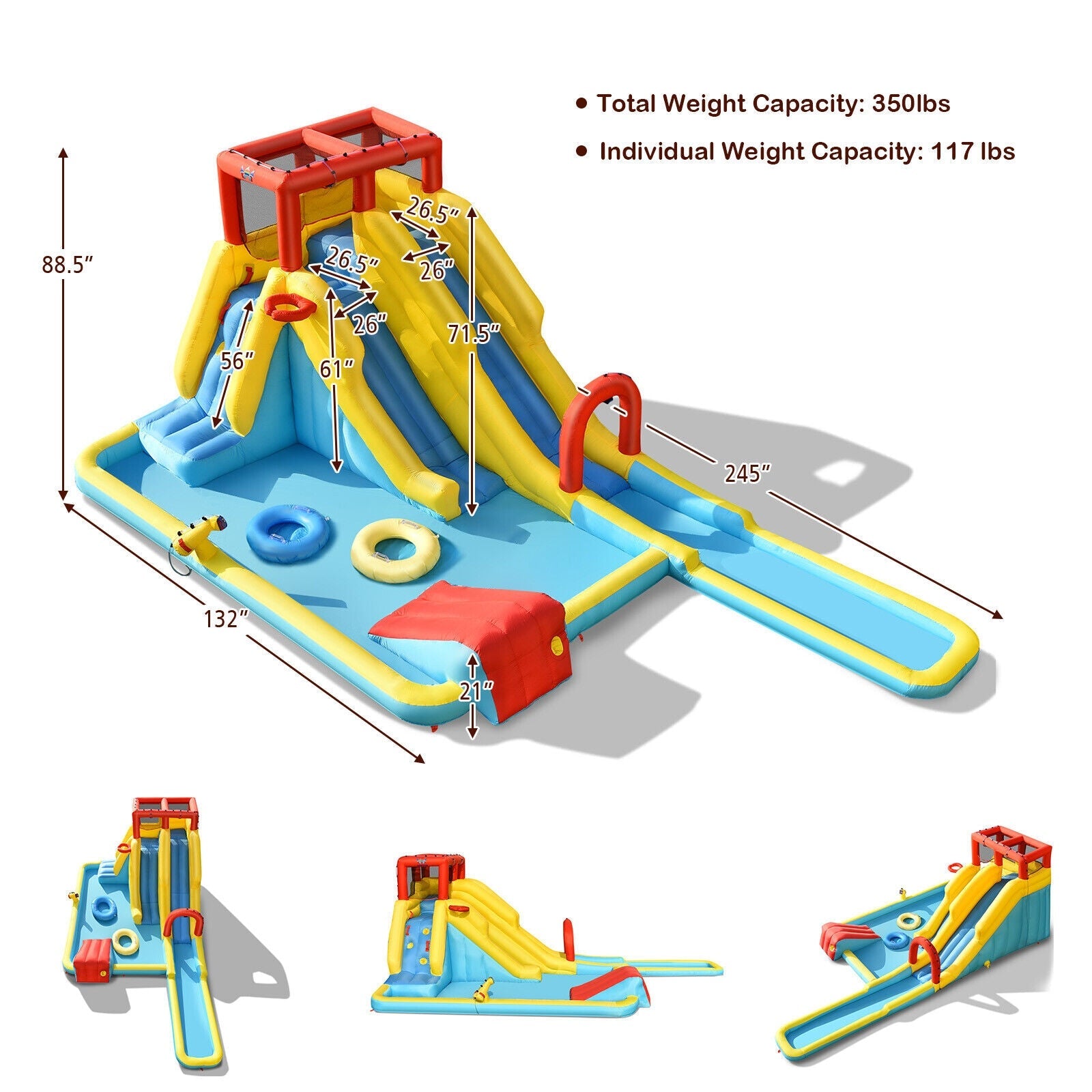 7-in-1 Inflatable Dual Slide Water Park Climbing Bouncer with 735W Air Blower