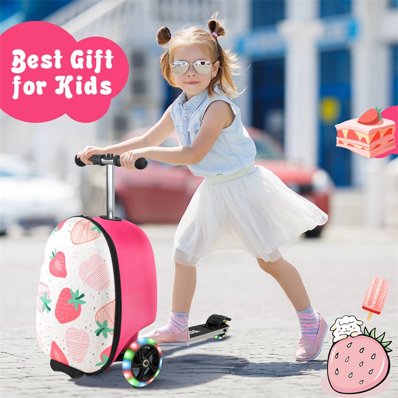 2-in-1 Hardshell Ride on Scooter Suitcase Kids Folding Scooter Luggage with Lighted Wheels & Retractable Handle