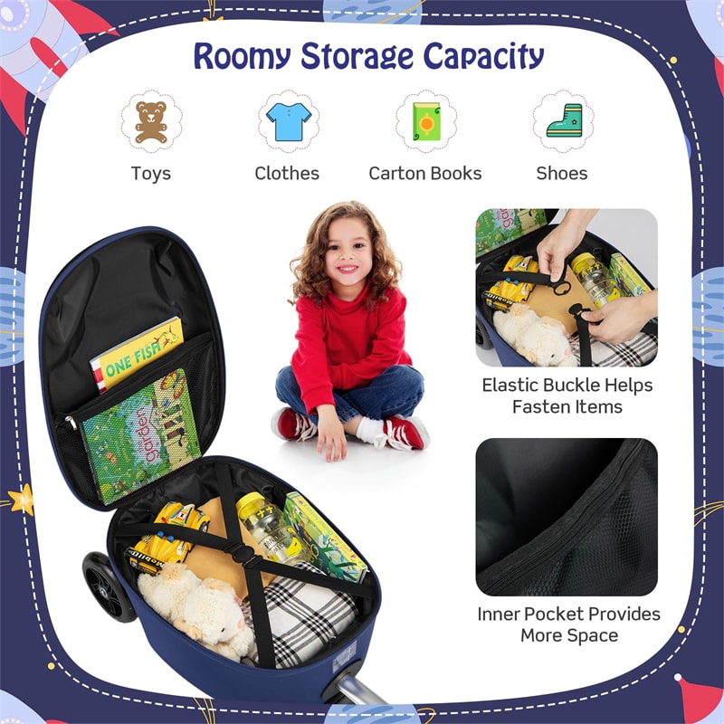 2-in-1 Hardshell Ride on Scooter Suitcase Kids Folding Scooter Luggage with Lighted Wheels & Retractable Handle